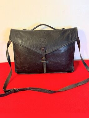 IL Bisonte Black Leather Briefase Messenger Crossbody Bag Italy Made